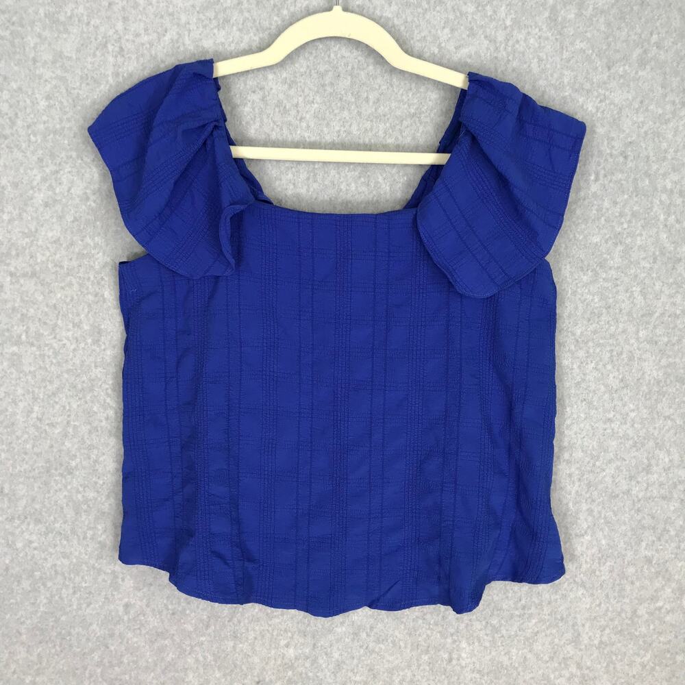 NEW Cupio Gauze Top Small Blue Ruffle Crinkle Cottage Boho Western Vacation